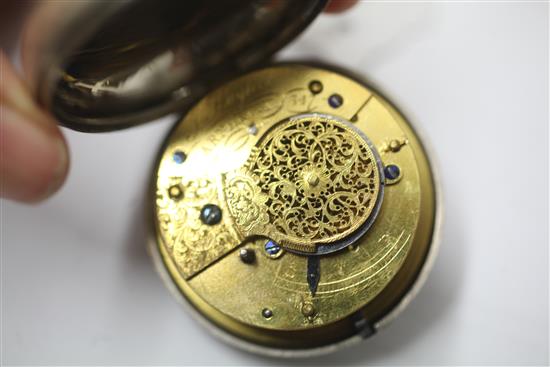 An early Victorian silver pair cased keywind verge pocket watch by J. Hughes, Carnarvon,